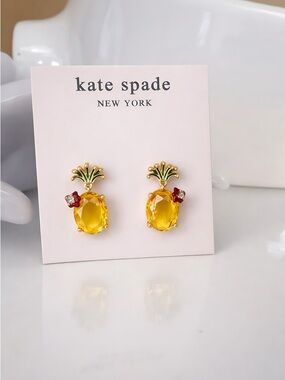 Kate Spade New York Pineapple Drop Earrings Gold Tone Statement Studs NWT
